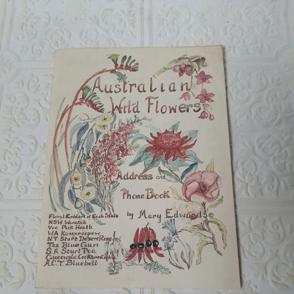 Vintage AUSTRALIAN WILDFLOWERS ADDRESS AND PHONE BOOK Mary Edwards Floral Art